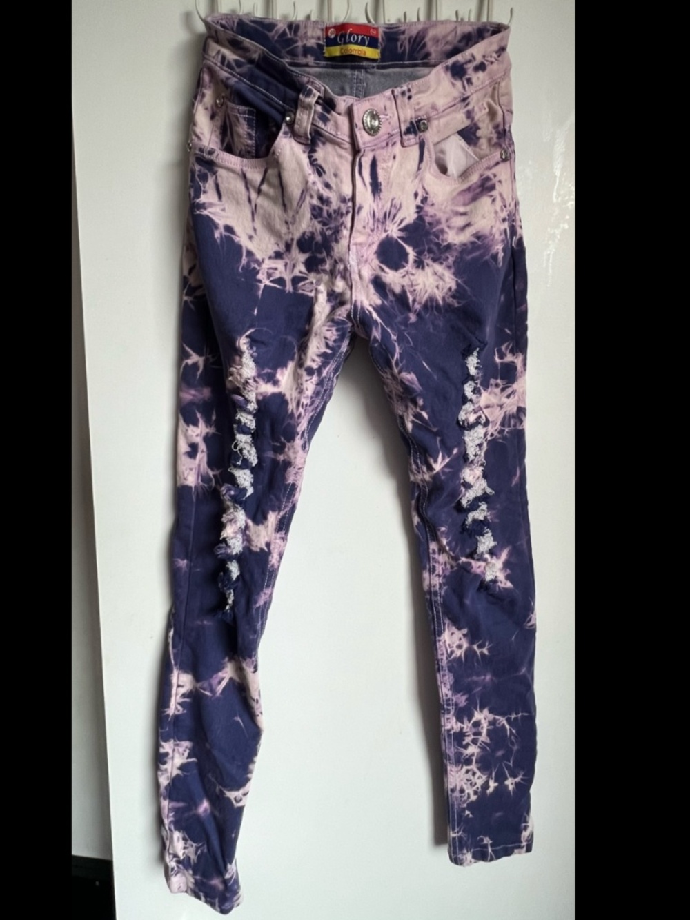 Glory Colombia Women’s Jeweled Purple Tie Dye Ripped Jeans